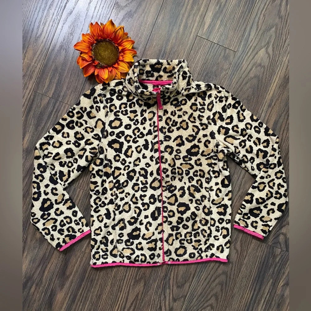 🌻5/$25🌻THE CHILDRENS PLACE Leopard Zip-Up Fleece Jacket | LARGE 10/12 |